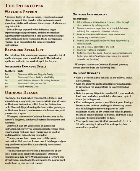 The Interloper Warlock Patron Subclass R Dndhomebrew