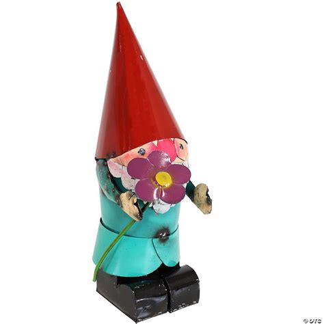 Sunnydaze Cheerful Flower Garden Gnome Metal Statue Figurine - 16 in ...