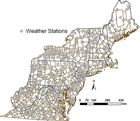 The NOAA weather stations for the Eastern Seaboard region as an example ...