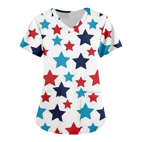 Ydkzymd 4th Of July Scrub Top For Women Fall Flag Freedom Patriotic