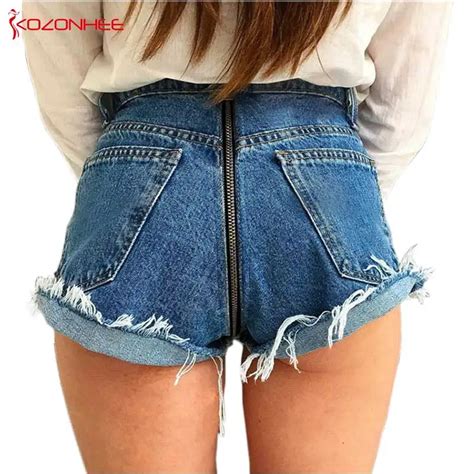 Summer Size Back Zipper Women Denim Shorts High Waist Ripped Distressed Cuffed Denim Shorts