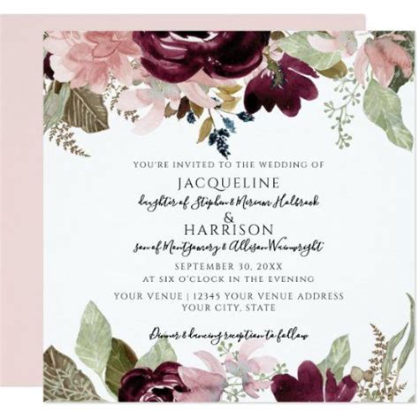 Blush Dusty And Navy Blue Floral Wedding Invitation Zazzle