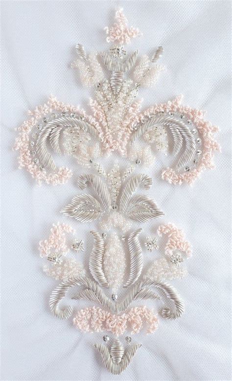 Beaded Applique Hand Embroidered Motif In A Damask Pattern With Micro