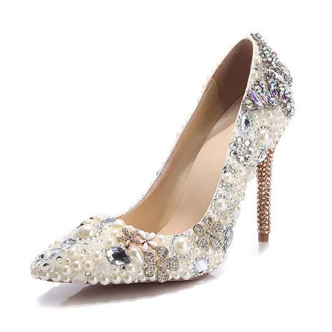 Elegant Ivory Crystal Wedding Shoes 2020 Leather Pearl Rhinestone 11 Cm