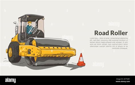 Isolated Road Roller Heavy Equipmet Rough Drawing With Editable Copy