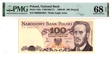 PRL 100 złotych 1986 MR PMG 68EPQ Aukcja internetowa Licytacja