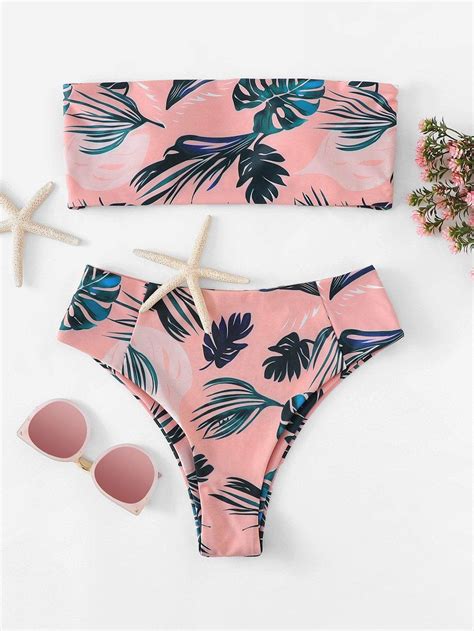 Tropical Print Bandeau Bikini Set Bandeau Bikini Set Tropical