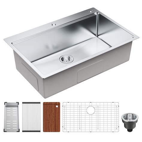 KFFKFF KM-SC-2302-SKU2 Stainless Steel 33" Top-Mount Single Bowl Sink ...