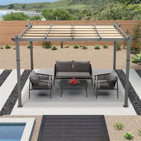 Purple Leaf Ft X Ft Khaki Aluminum Outdoor Retractable Pergola