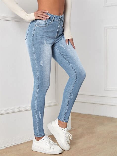 SHEIN Essnce High Waisted Zip Up Skinny Jeans SHEIN IN