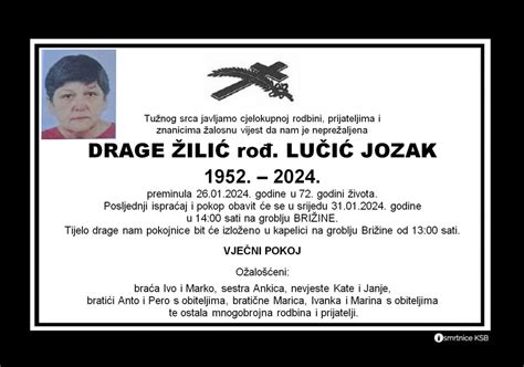 Drage Žilić rođ Lučić Jozak Osmrtnice KSB