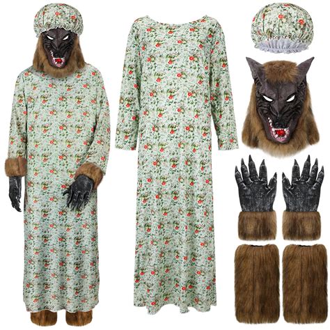 Bonuci Halloween Wolf Granny Costume Adult Cosplay Dress Outfit with