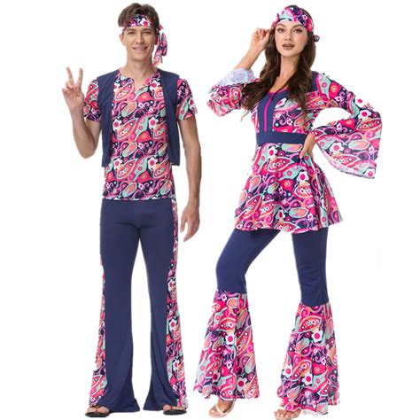 ∋retro 60s 70s Hippie Cosplay Carnival Halloween Costume For Men Women Fancy Disguise Clothing