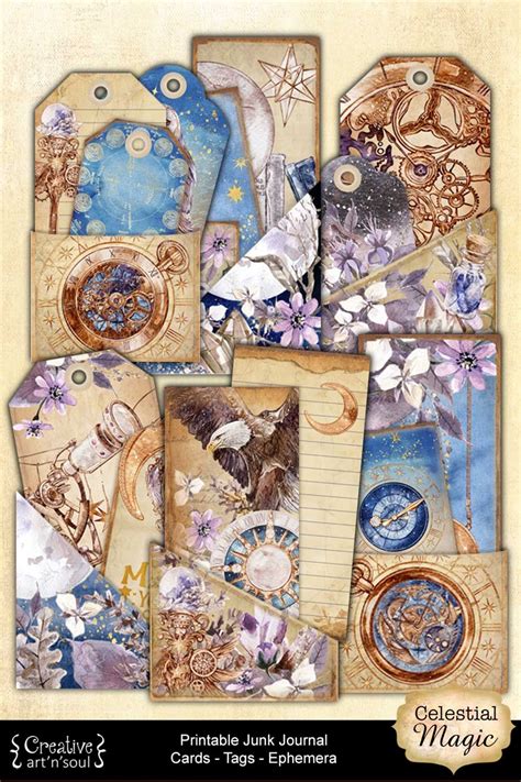 Printable Junk Journal Elements And Ephemera Celestial Magic Journal