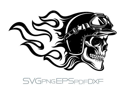 Skull Svg Biker Skull With Helmet And Flame Svg Png Etsy