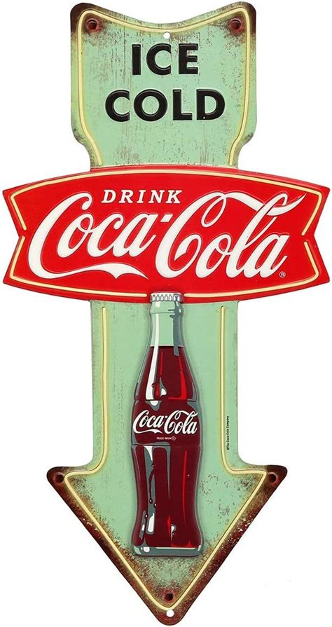 Coca Cola Ice Cold Arrow Embossed Metal Sign Vintage Diner Coca Cola