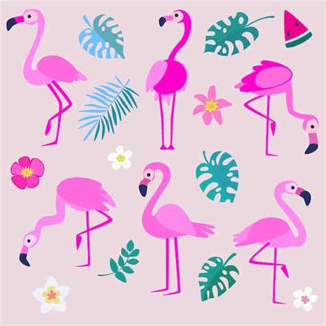 Vektorillustration Des Rosa Flamingos Im Niedlichen Karikaturstil