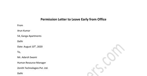 Permission Letter To Leave Early From Office Pdf Docdroid