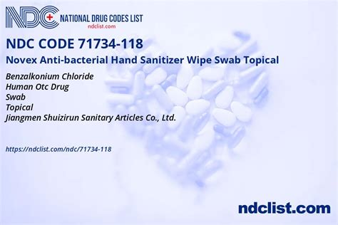 NDC 71734 118 Novex Anti Bacterial Hand Sanitizer Wipe Swab Topical