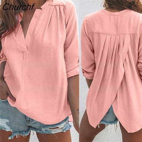 Churchf Women Fashion Solid Color Long Sleeve Pleated Back Slitting Hem