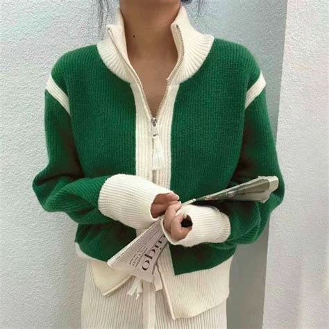 Green Color Block High Neck Sweater | Sweaters, High neck sweater ...