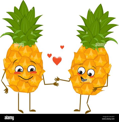 Cute Pineapple Characters With Love Emotions Face Arms And Legs The Funny Or Happy Food