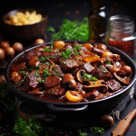 Premium Photo Rich Beef Bourguignon With Mushrooms And Red Wine Sauce