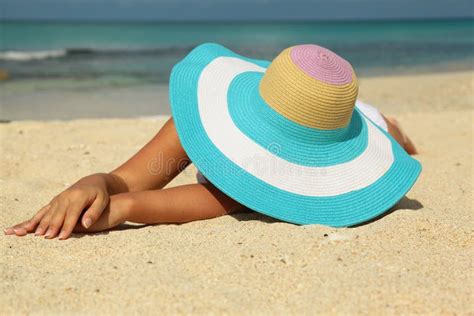 Girl With Colorfull Hat On The Beach Stock Image Image Of Person