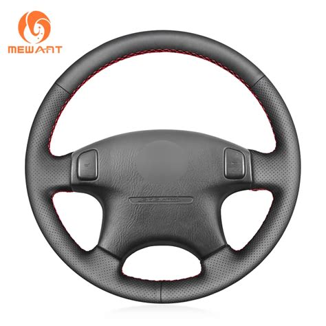 MEWANT Black Artificial Leather Hand Sew Wrap Steering Wheel Cover For