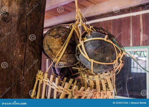 Human Skulls In A Traditional Longhouse Near Batang Rejang River