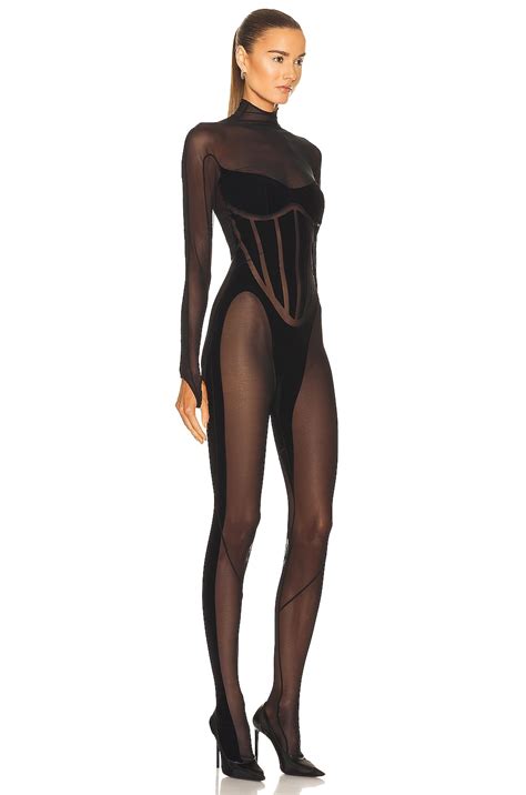 Wolford X Mugler Flock Shaping Catsuit In Black Fwrd