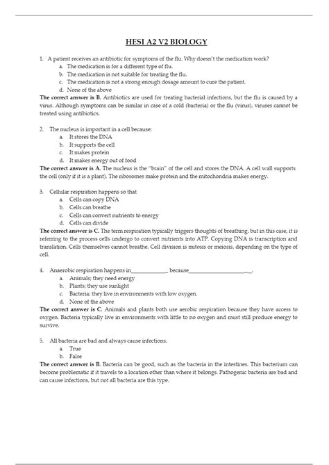 Hesi A2 Biology V2 Exam Updated Version