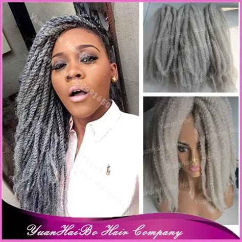 Stock 20 Fold Gray Afro Kinky Twists Silver Grey Synthetic Marley Braid Hair For Black Women