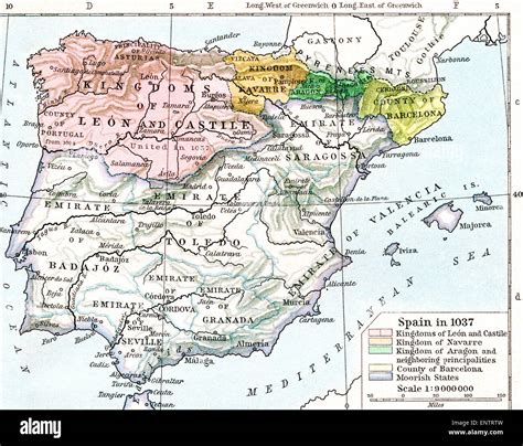 Mapa de España en 1037 mostrando los reinos de León y Castilla reino