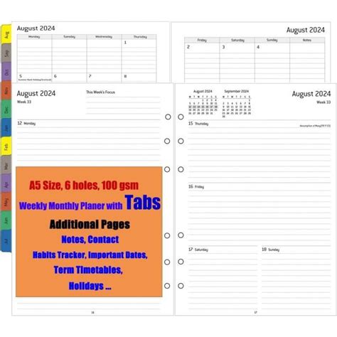 Recharge Pour Agenda Semainier Format A Planificateur