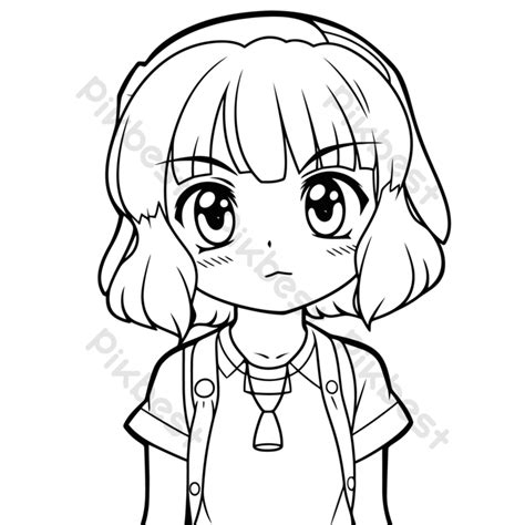 Outline Sketch Anime Girl Coloring Pages Drawing Vector PNG Images | PNG Free Download - Pikbest