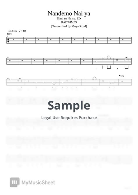 RADWIMPS Nandemo Nai Ya Movie Ver Bass TAB Sheets By Muya