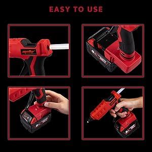 Mellif W Cordless Hot Glue Gun Compatible With Milwaukee V Battery Powered With Full Size