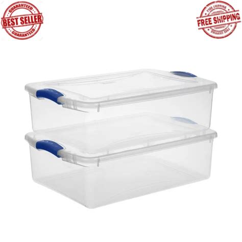 32 Qt Latch Box Plastic Storage Container Stadium Blue Tote Box Set