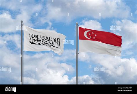 Republic Of Singapore And Afghanistan Flags Waving Together In The Wind