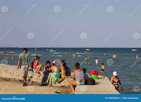 Unknown People Enjoy On The Beach Of Azov Sea Editorial Photo Image