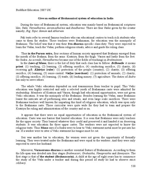 1 - Give An Outline of Brahmanical System of Education in India Ok