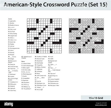 American Style Crossword Puzzle With A 15 X 15 Grid Includes Blank