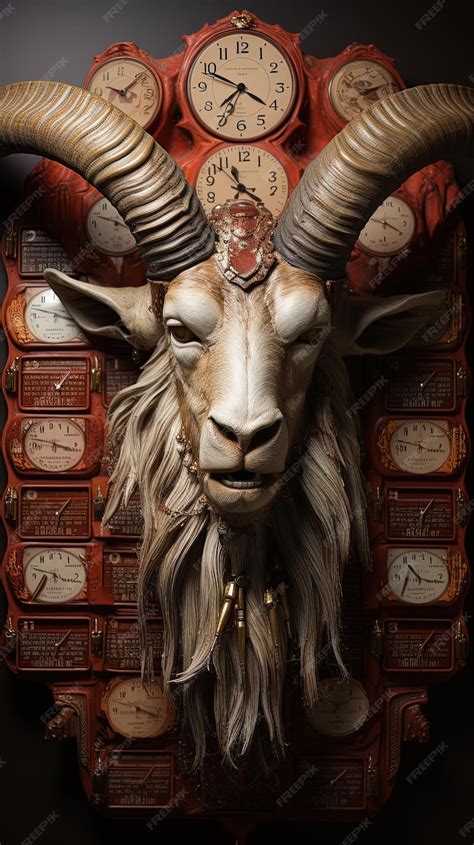 Premium Photo A Goat With A Goat Head And A Clock Face With The