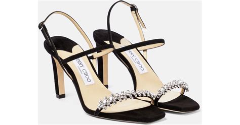 Jimmy Choo Meira 85 Embellished Suede Sandals In Black Lyst