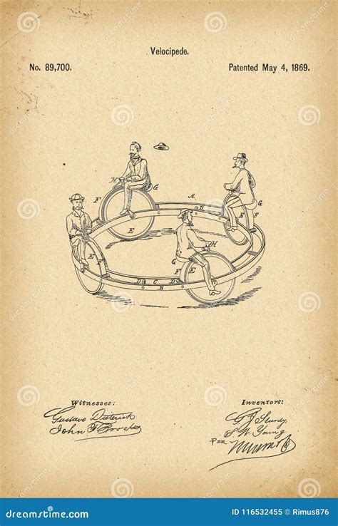 1869 Patent Velocipede Bicycle History Invention Stock Illustration ...