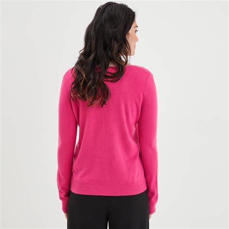 Pull Col V Manches Longues Rose Fushia Femme La Halle