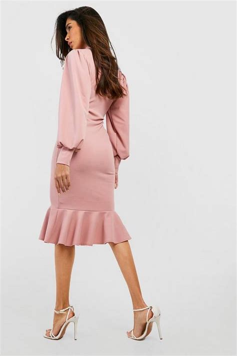 Dresses High Neck Frill Hem Midi Dress Boohoo