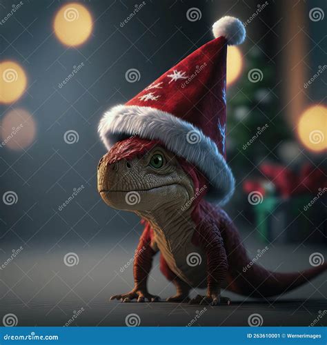 Portrait Of Dinosaur With Santa Hat Illustration Stock Illustration Illustration Of Seasonal