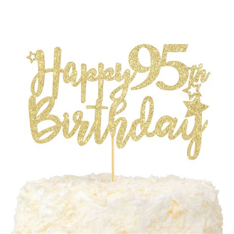 Lovenjoy Happy 95th Birthday Cake Topper Gold Glitter Hello 95 And